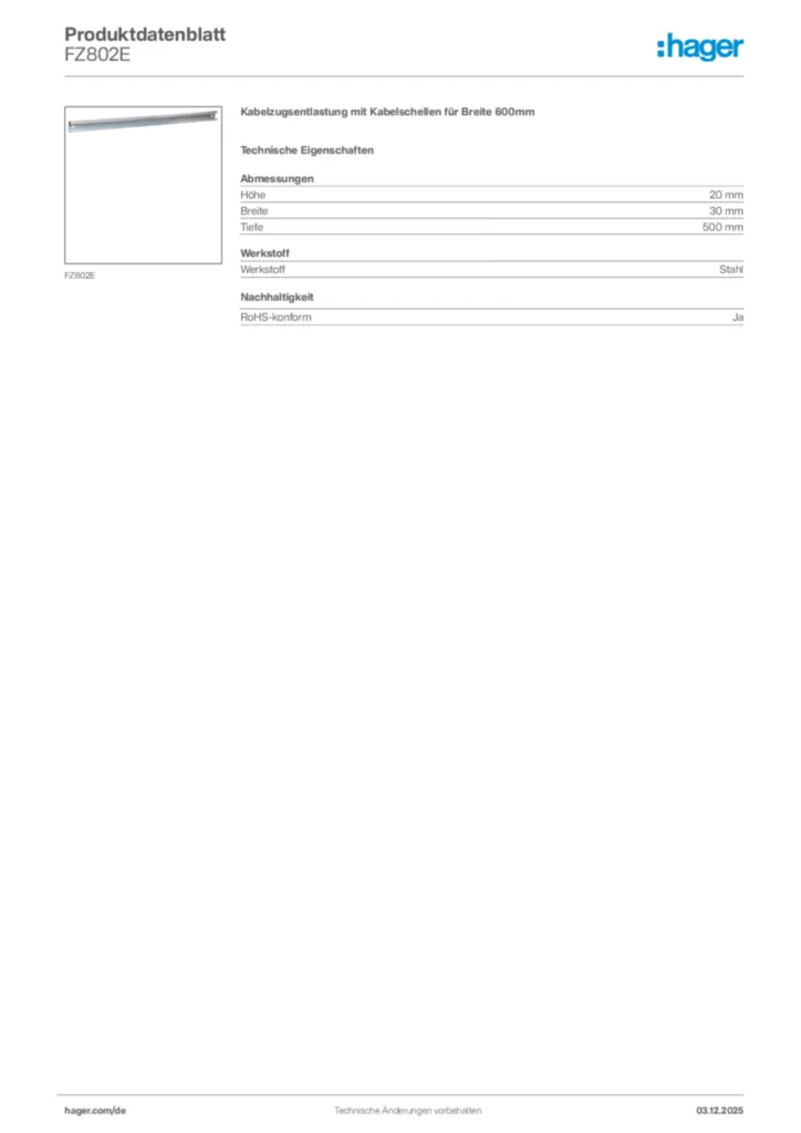 Bild Hager Produktdatenblatt FZ802E | Hager Deutschland