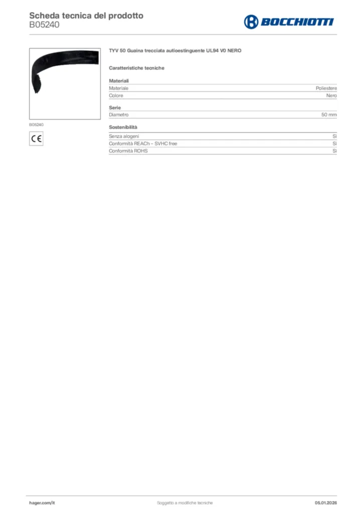 Immagine Bocchiotti Scheda tecnica del prodotto B05240 | Hager Italia
