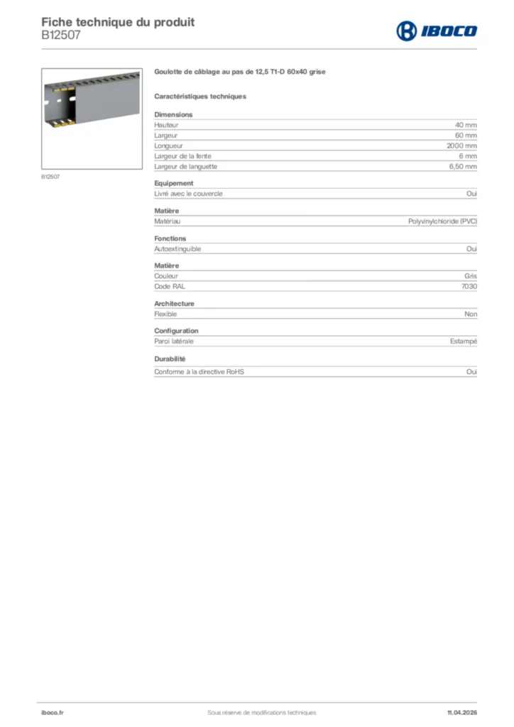 Image Iboco Fiche technique du produit B12507 | Hager France