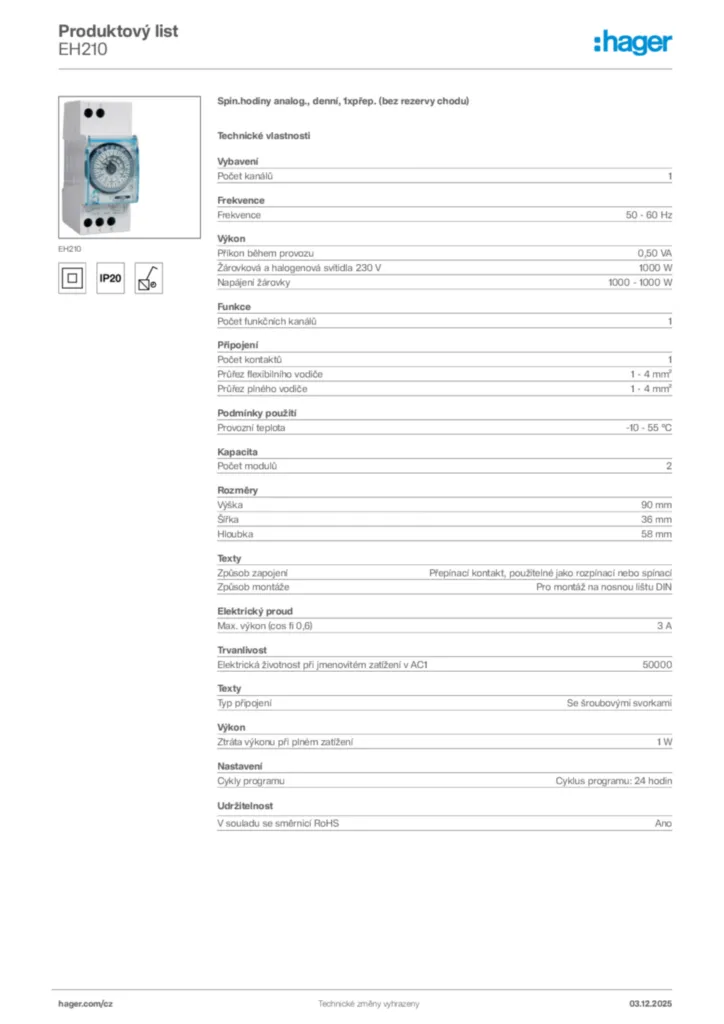 Obrázek Hager Product data sheet EH210 | Hager