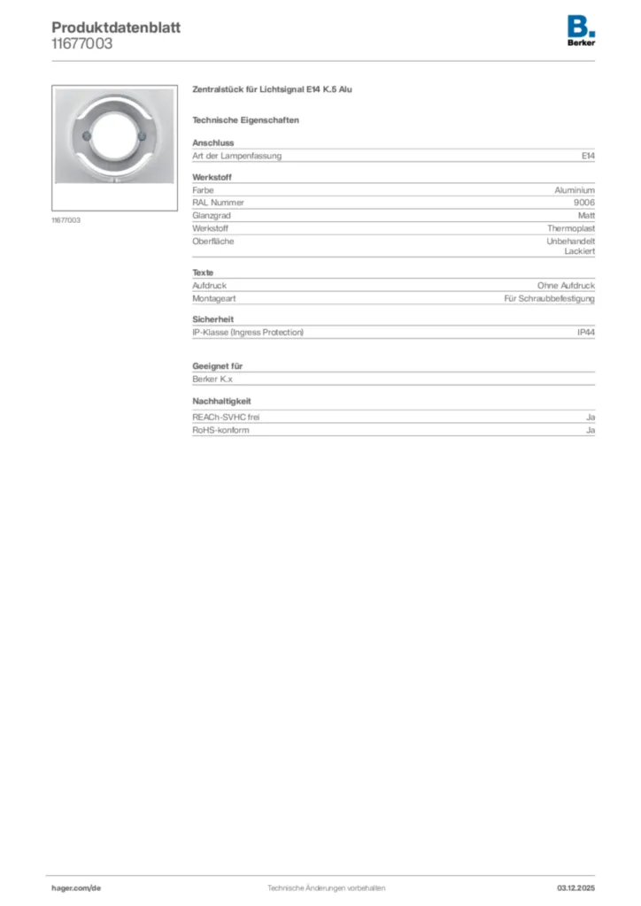 Berker Produktdatenblatt 11677003