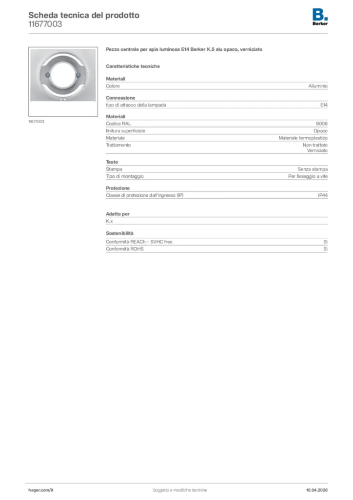 Immagine Berker Scheda tecnica del prodotto 11677003 | Hager Italia