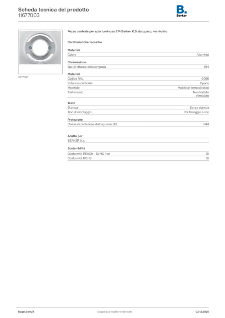 Immagine Berker Scheda tecnica del prodotto 11677003 | Hager Italia