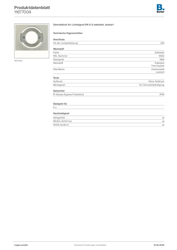 Bild Berker Produktdatenblatt 11677004 | Hager Deutschland