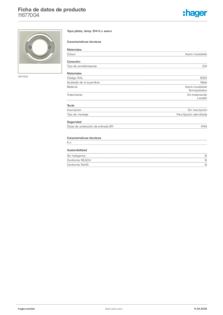 Imagen Hager Ficha de datos de producto 11677004 | Hager España