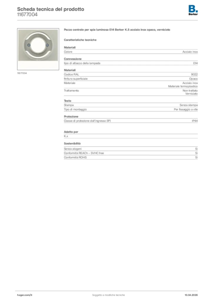 Immagine Berker Scheda tecnica del prodotto 11677004 | Hager Italia