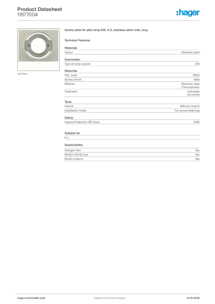 Image Hager Product data sheet 11677004  | Hager