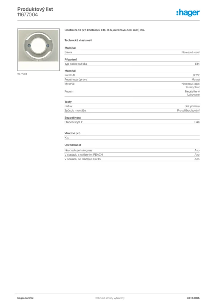 Obrázek Hager Product data sheet 11677004 | Hager
