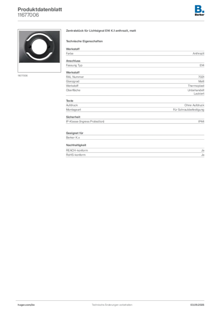 Bild Berker Produktdatenblatt 11677006 | Hager Deutschland
