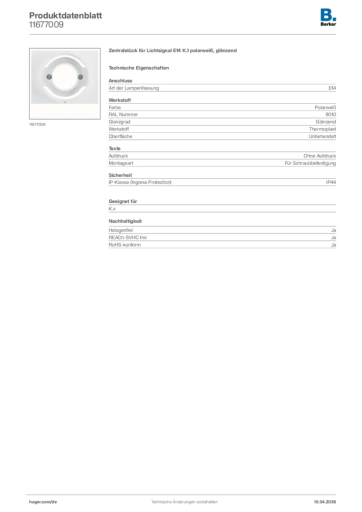 Bild Berker Produktdatenblatt 11677009 | Hager Deutschland