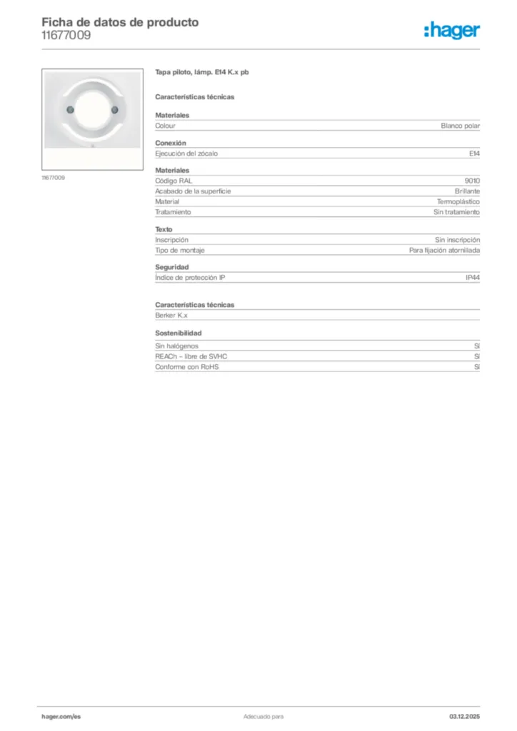 Imagen Hager Ficha de datos de producto 11677009 | Hager España