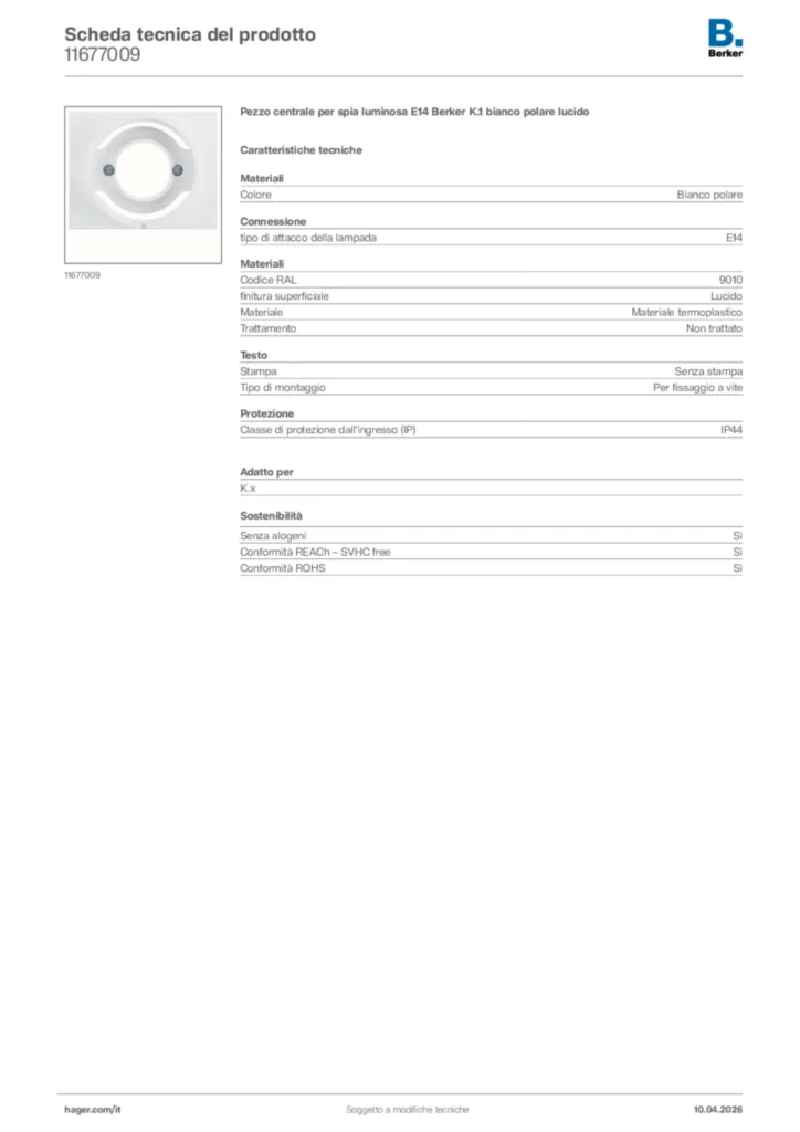 Immagine Berker Scheda tecnica del prodotto 11677009 | Hager Italia