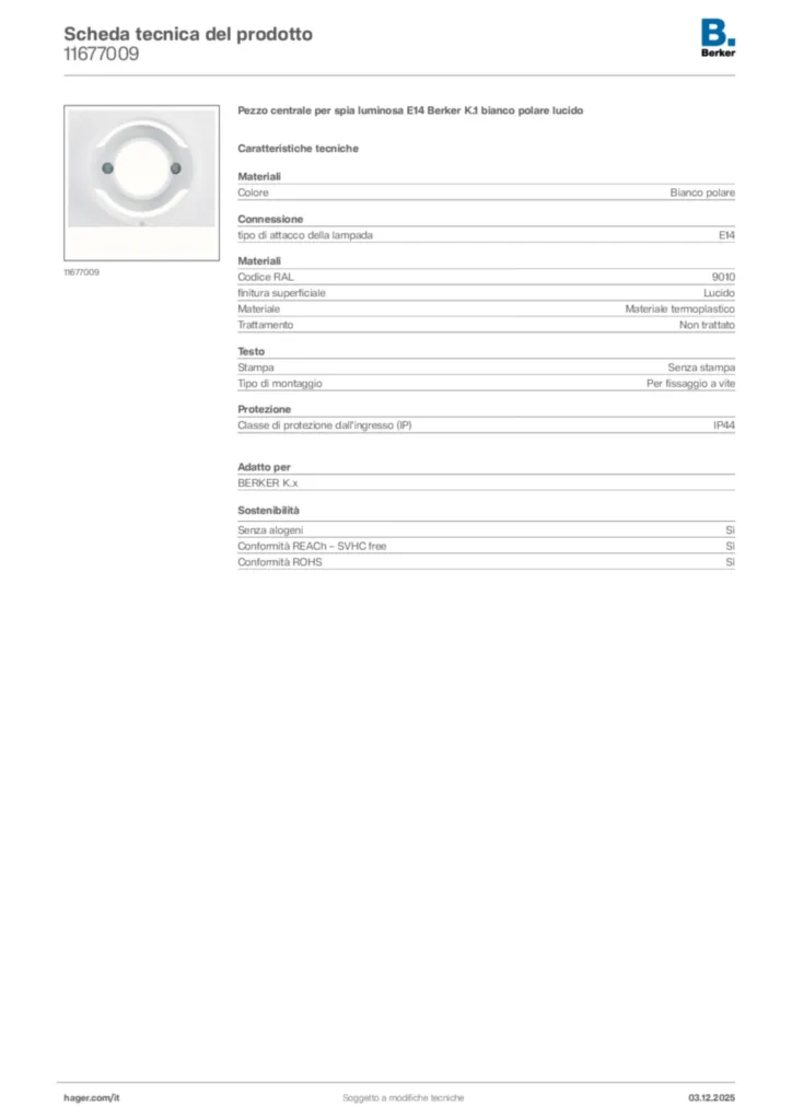 Immagine Berker Scheda tecnica del prodotto 11677009 | Hager Italia