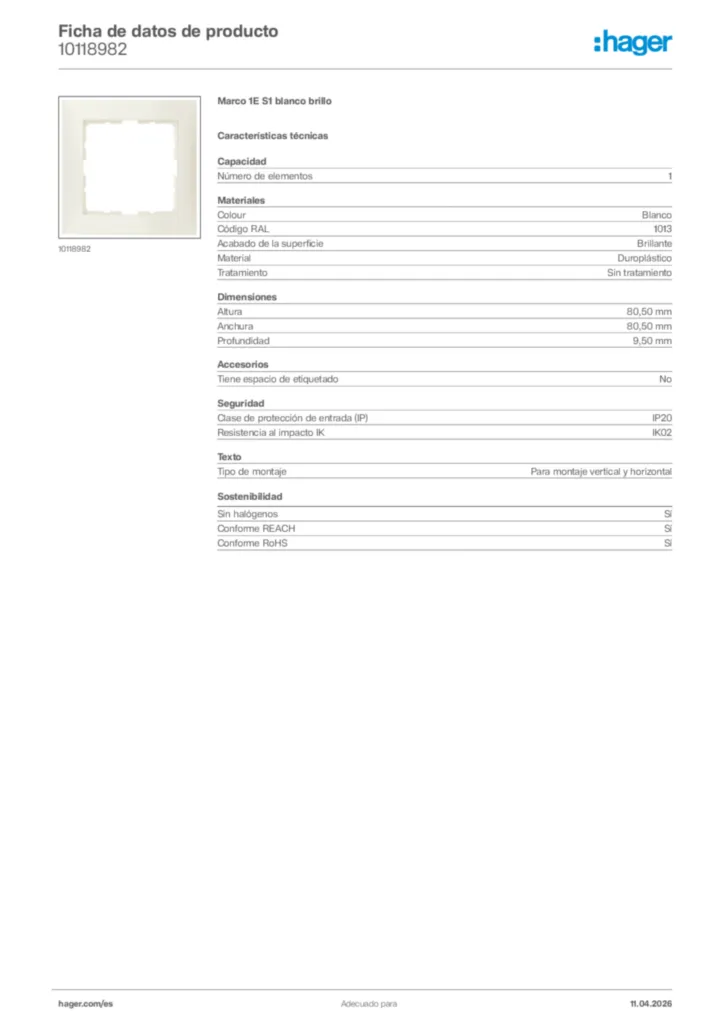 Imagen Hager Ficha de datos de producto 10118982 | Hager España