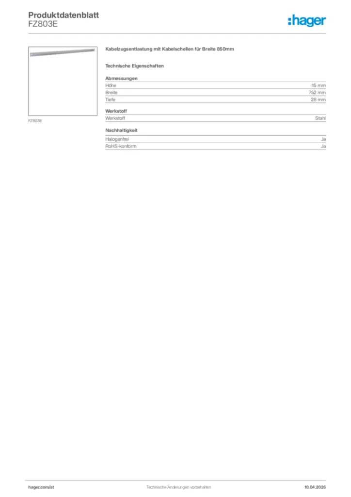 Bild Hager Produktdatenblatt FZ803E | Hager Deutschland