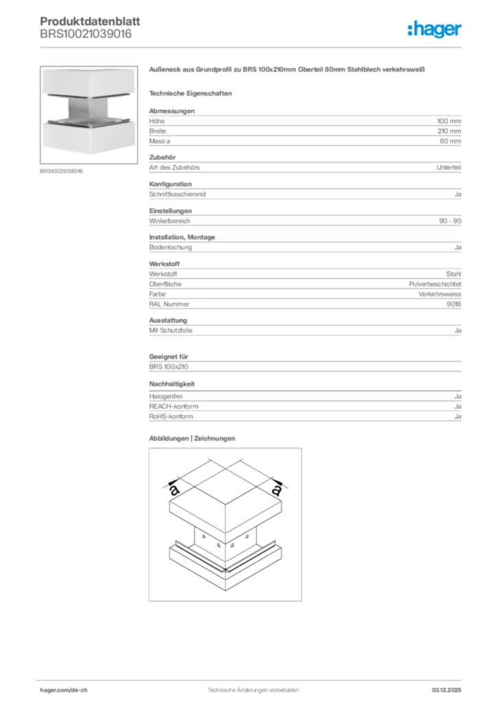 Bild Hager Produktdatenblatt BRS10021039016 | Hager Schweiz