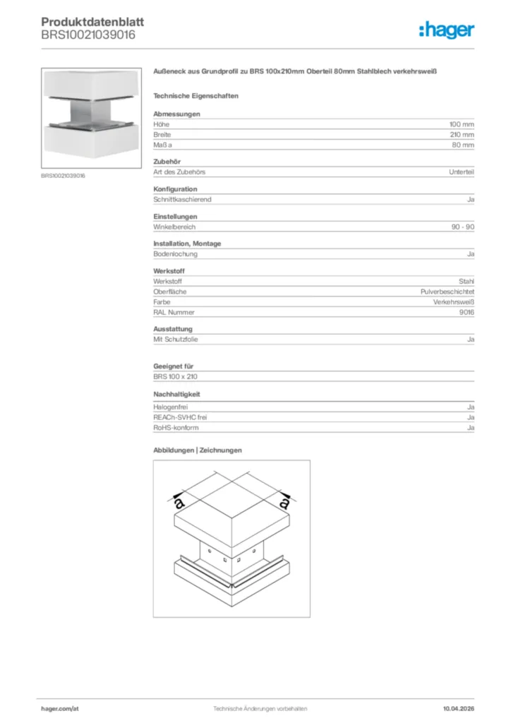 Bild Hager Produktdatenblatt BRS10021039016 | Hager Deutschland