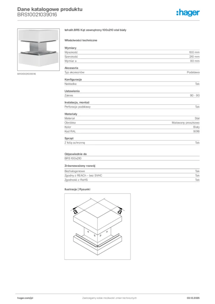 Zdjęcie Hager Dane katalogowe produktu BRS10021039016 | Hager Polska