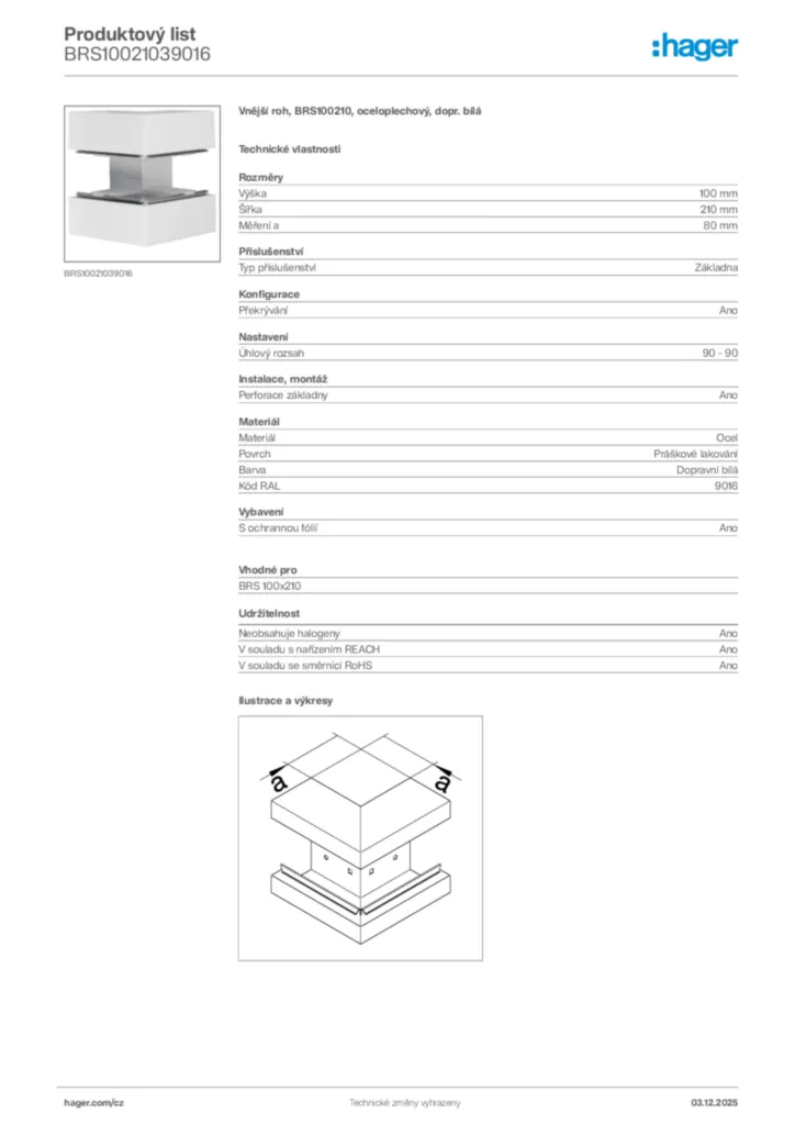 Obrázek Hager Product data sheet BRS10021039016 | Hager