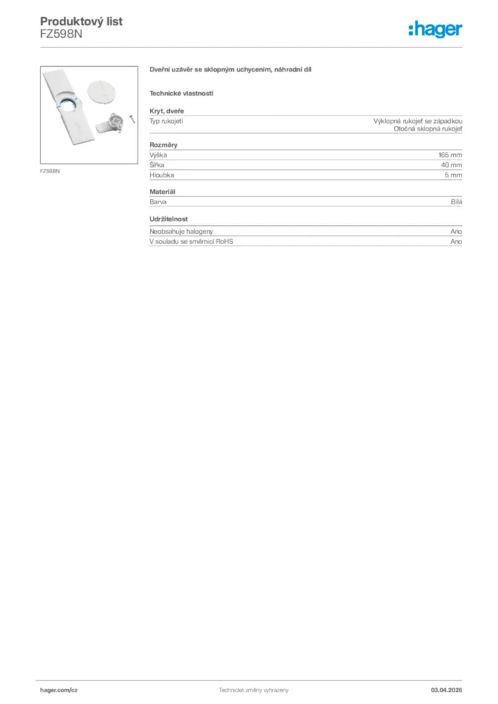Obrázek Hager Product data sheet FZ598N | Hager