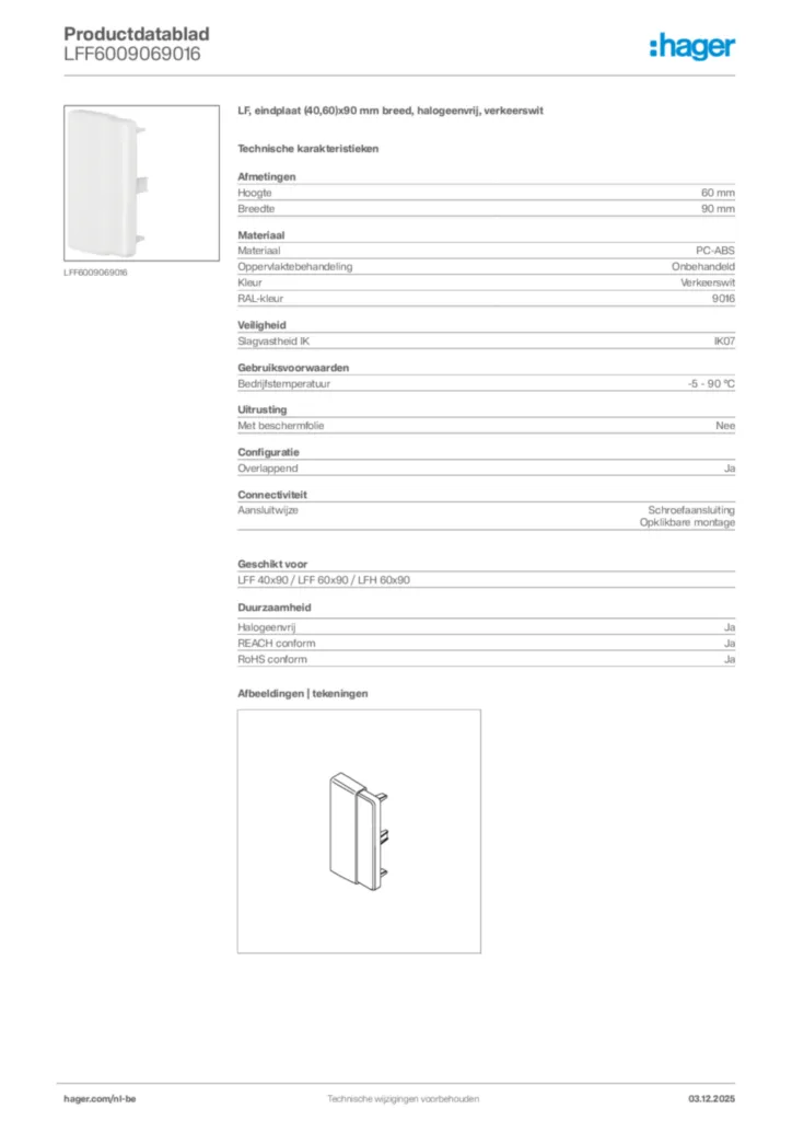 Afbeelding Hager Productdatablad LFF6009069016 | Hager Belgium