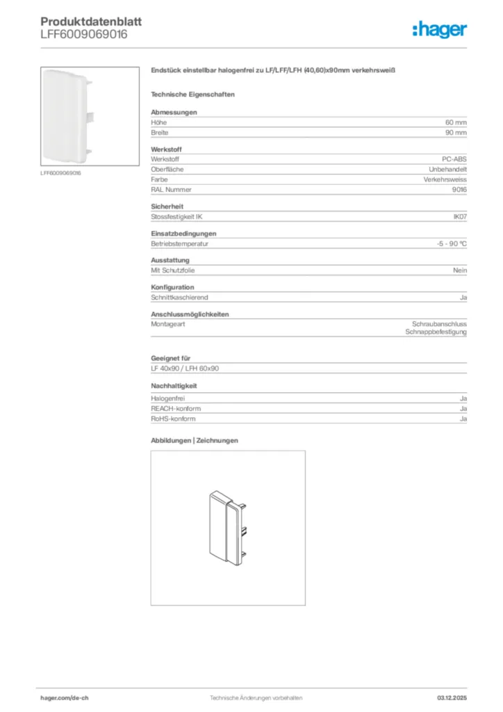 Bild Hager Produktdatenblatt LFF6009069016 | Hager Schweiz