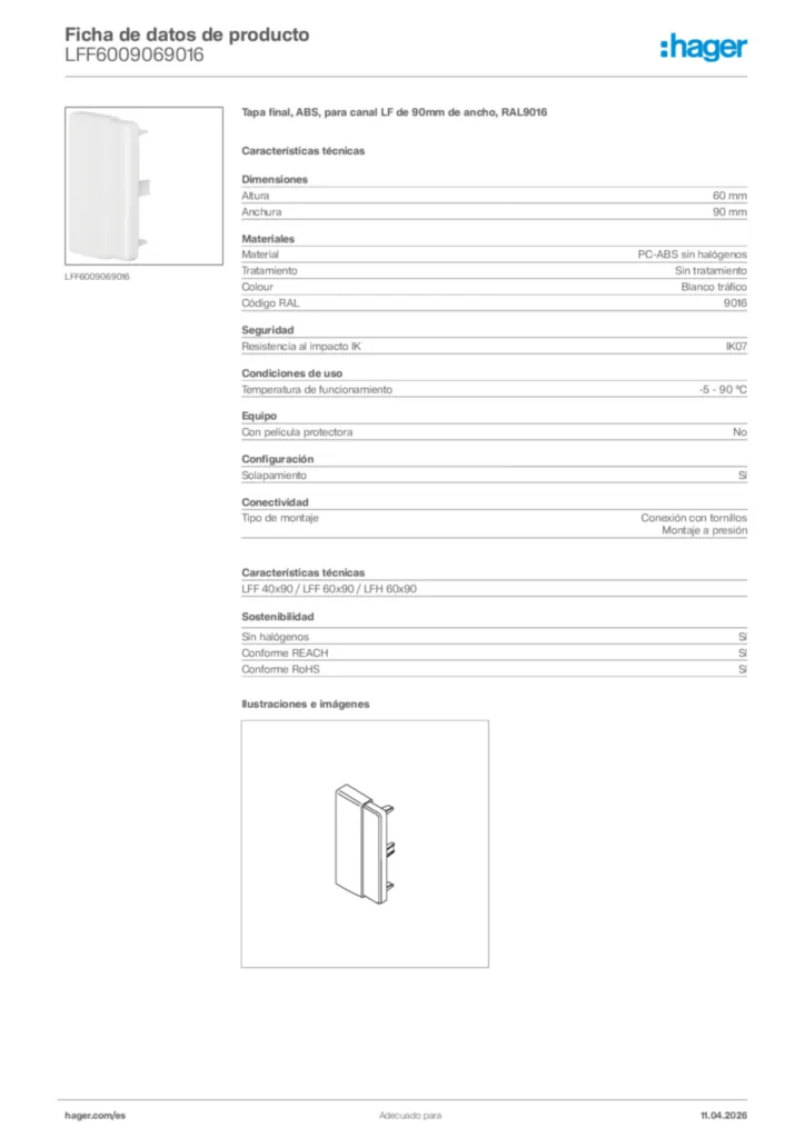 Imagen Hager Ficha de datos de producto LFF6009069016 | Hager España