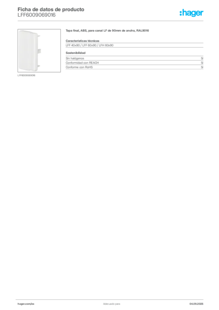 Imagen Hager Ficha de datos de producto LFF6009069016 | Hager España
