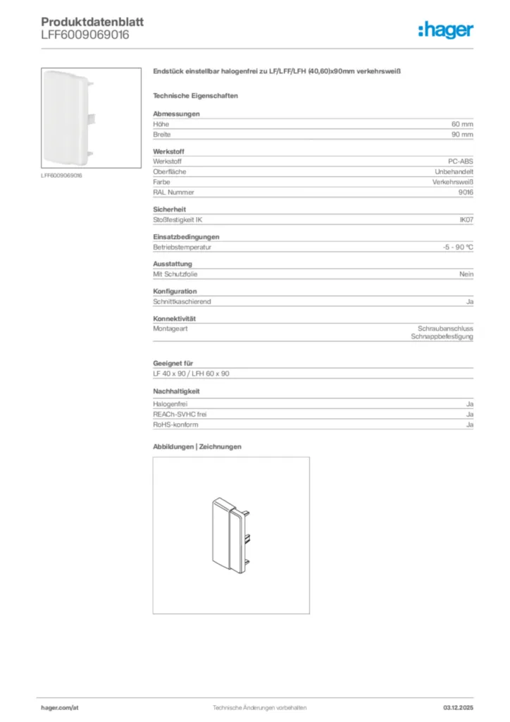 Bild Hager Produktdatenblatt LFF6009069016 | Hager Deutschland
