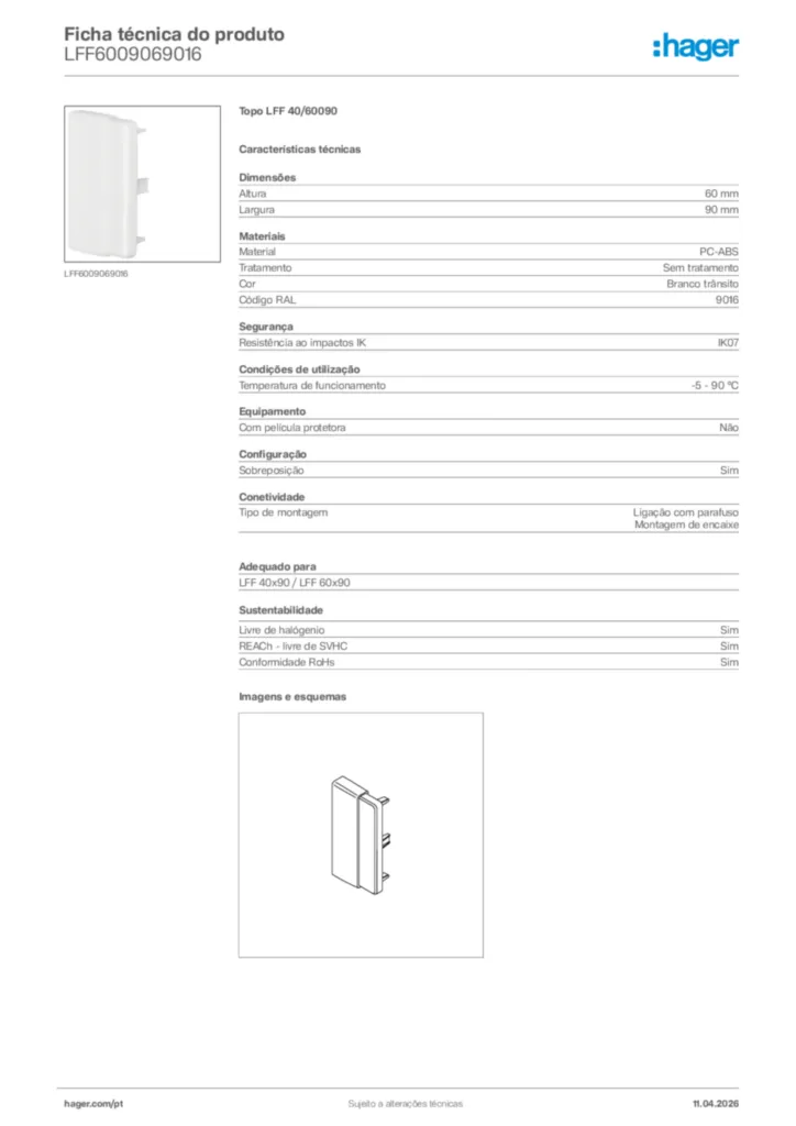 Imagem Hager Ficha técnica do produto LFF6009069016 | Hager Portugal