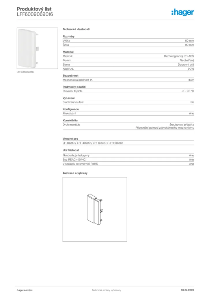 Obrázek Hager Product data sheet LFF6009069016 | Hager