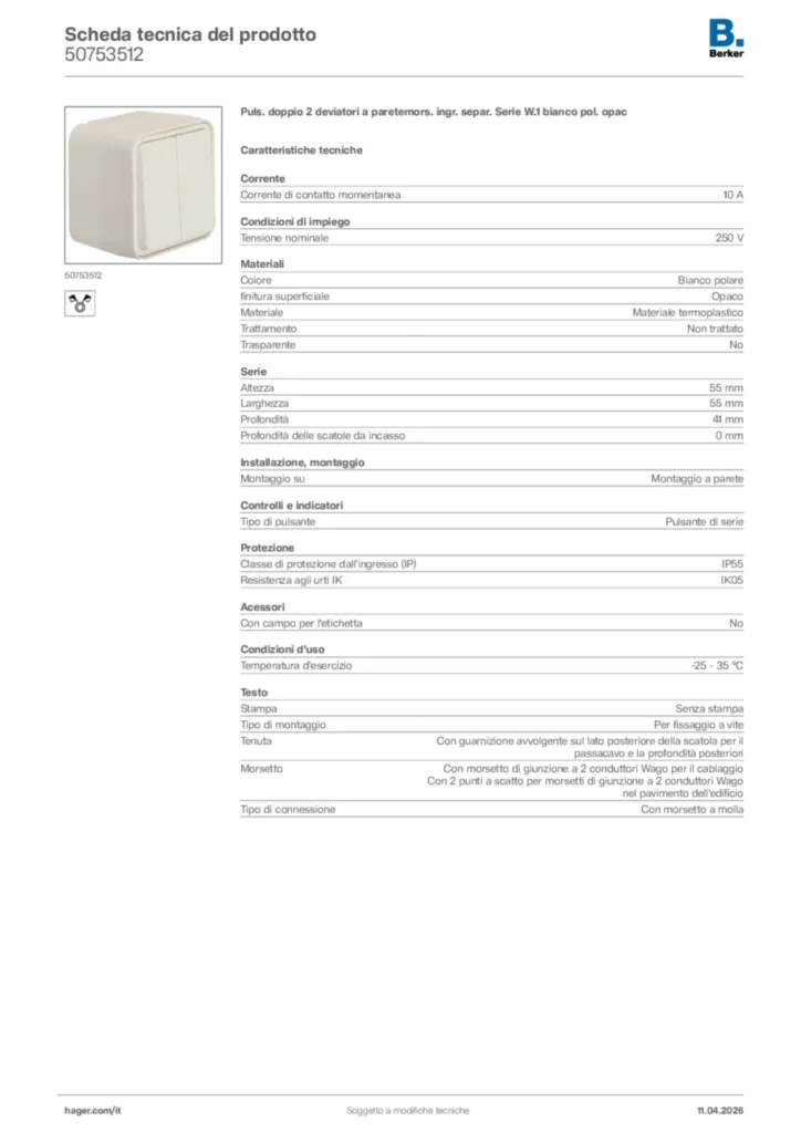 Immagine Berker Scheda tecnica del prodotto 50753512 | Hager Italia