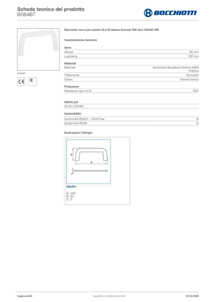 Immagine Bocchiotti Scheda tecnica del prodotto B06467 | Hager Italia