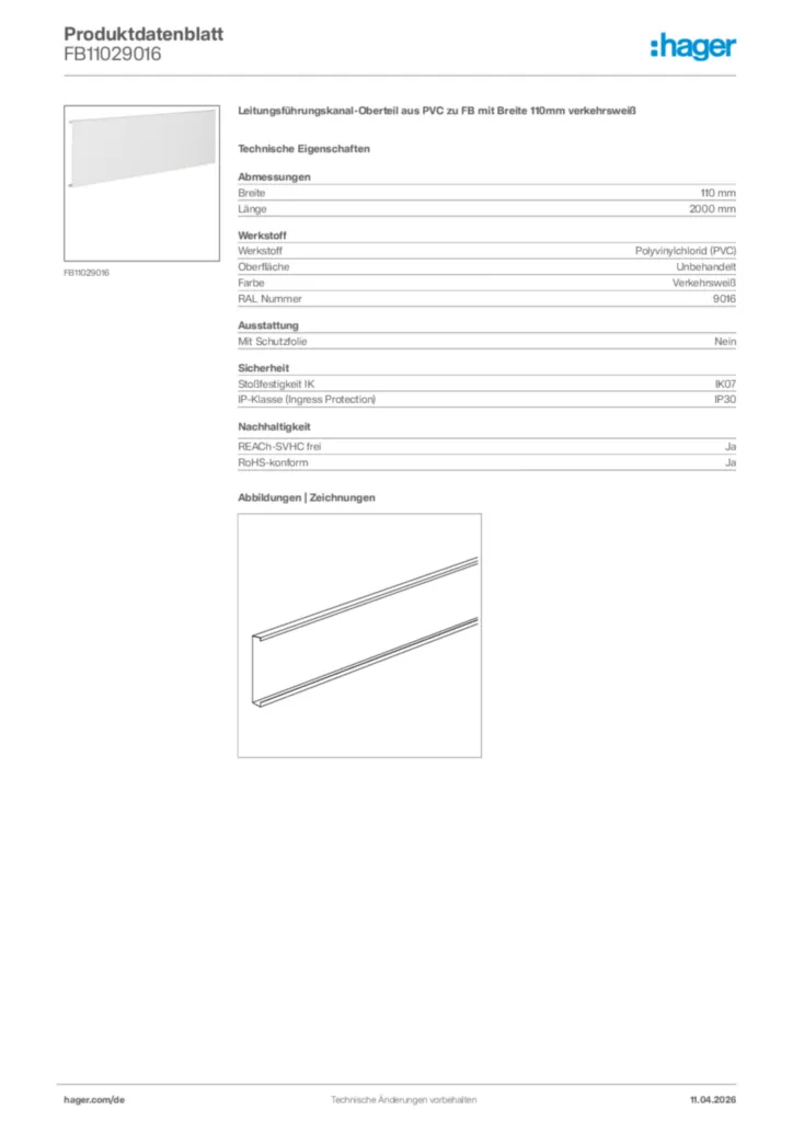 Bild Hager Produktdatenblatt FB11029016 | Hager Deutschland