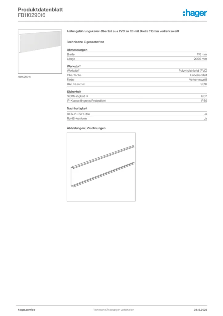 Bild Hager Produktdatenblatt FB11029016 | Hager Deutschland