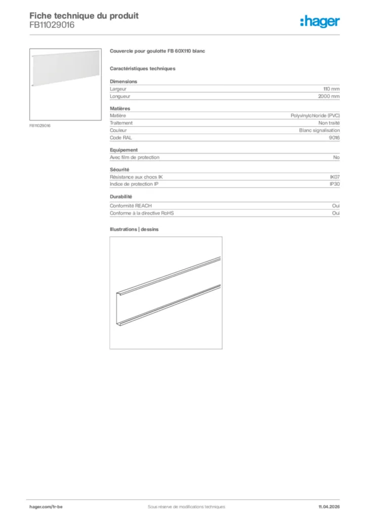 Image Hager Fiche technique du produit FB11029016 | Hager Belgique