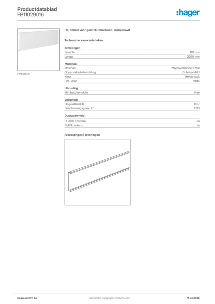 Afbeelding Hager Productdatablad FB11029016 | Hager Belgium