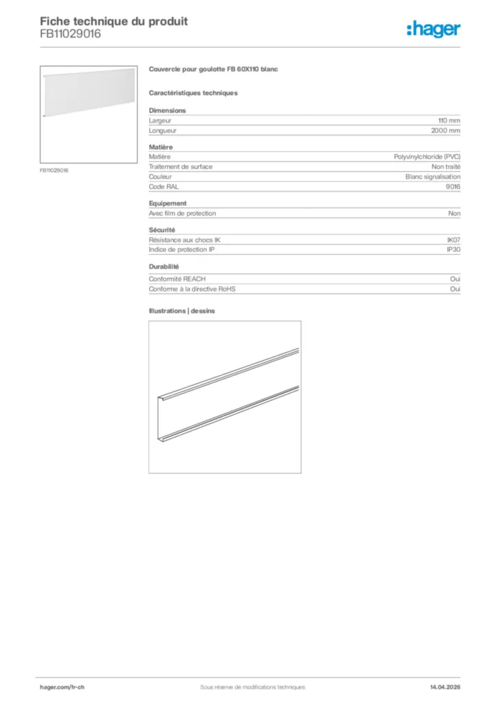 Image Hager Fiche technique du produit FB11029016 | Hager Suisse