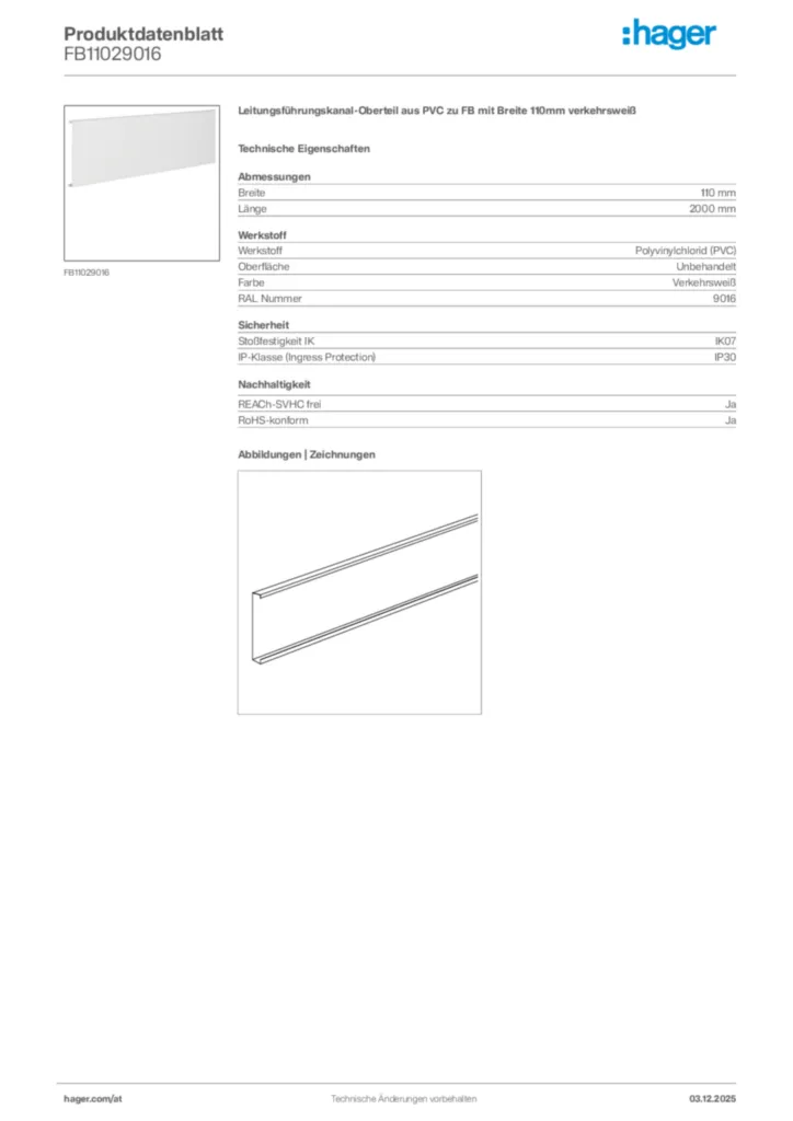Bild Hager Produktdatenblatt FB11029016 | Hager Deutschland
