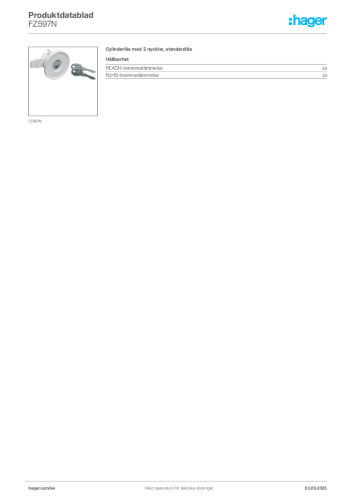 Bild Hager Produktdatablad FZ597N | Hager Sverige