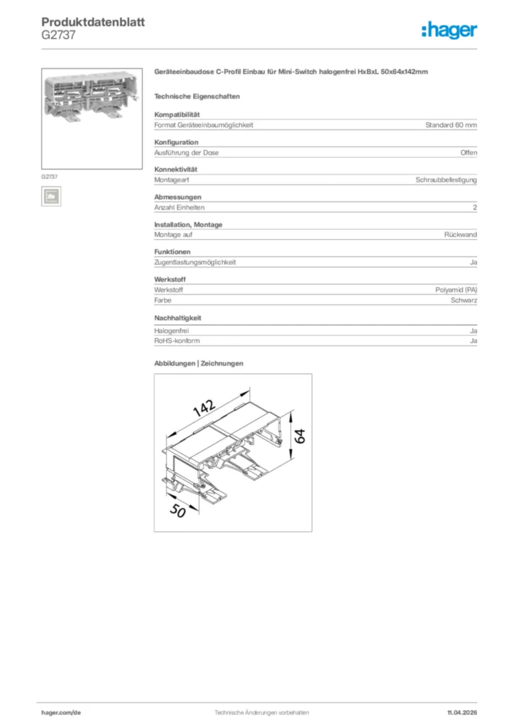 Bild Hager Produktdatenblatt G2737 | Hager Deutschland