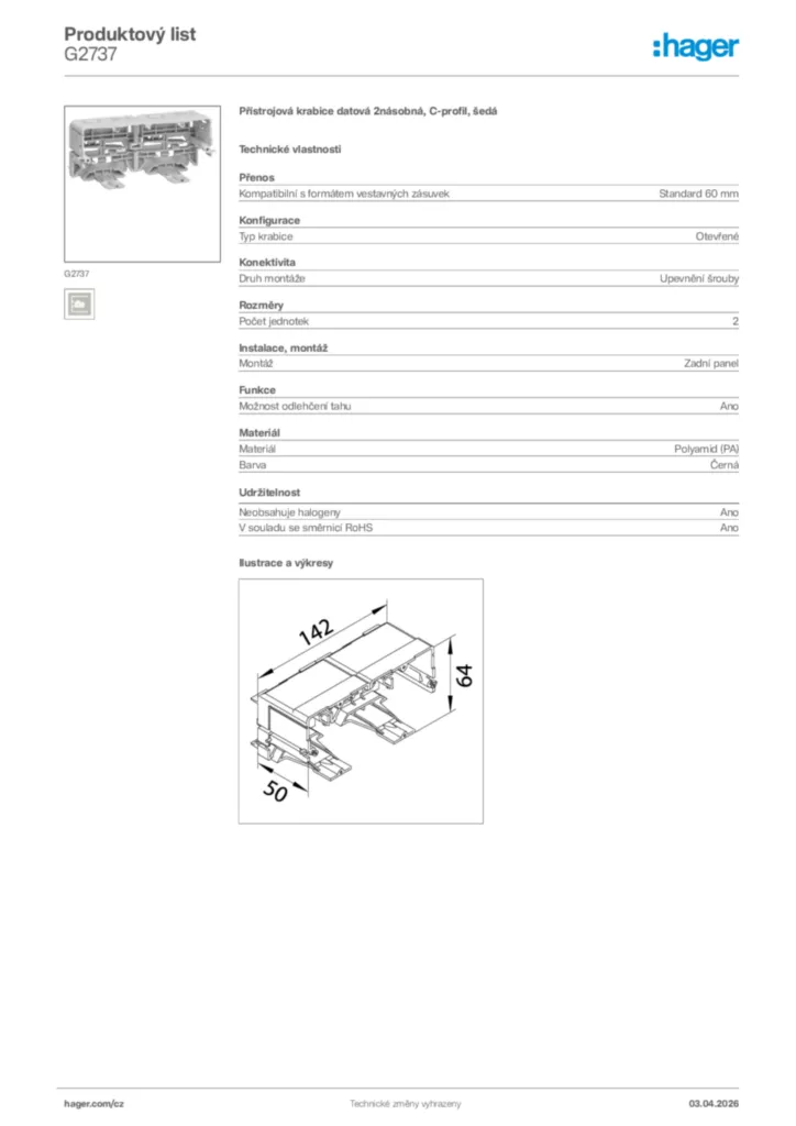 Obrázek Hager Product data sheet G2737 | Hager