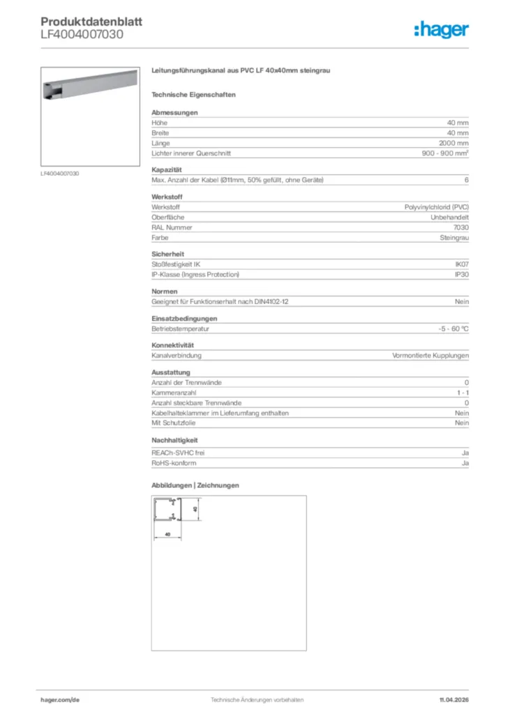 Bild Hager Produktdatenblatt LF4004007030 | Hager Deutschland