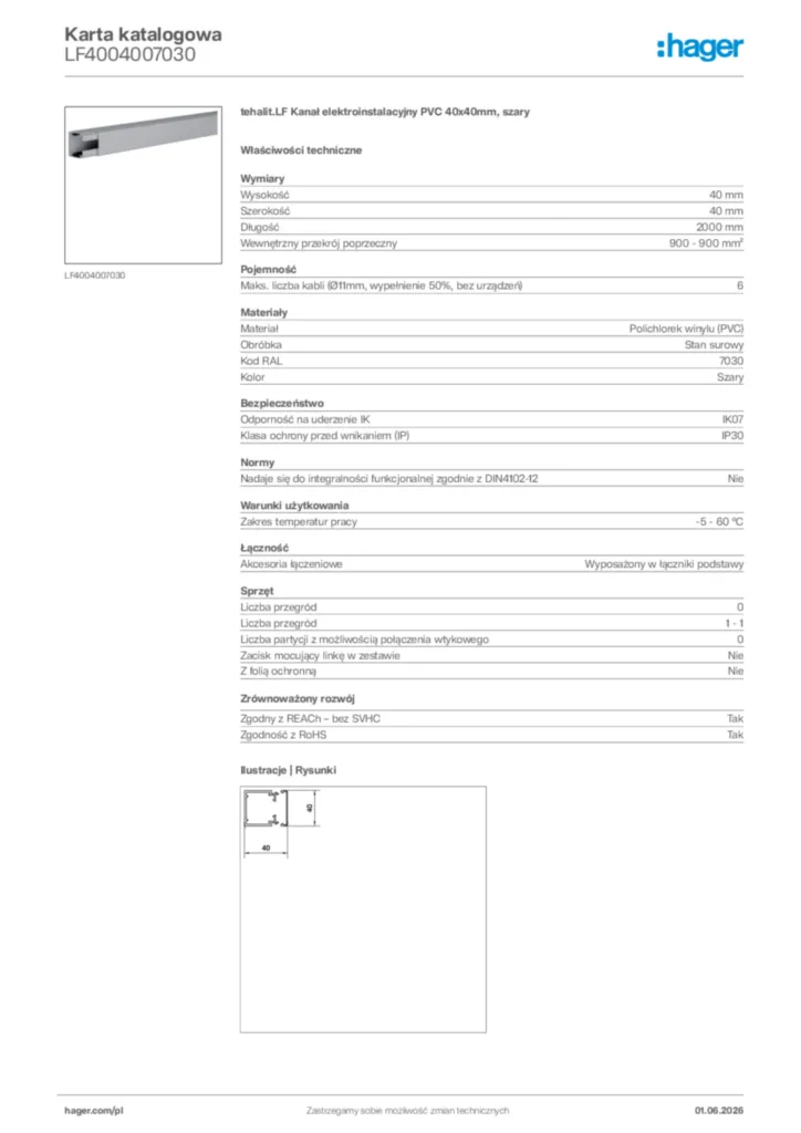 Zdjęcie Hager Karta katalogowa LF4004007030 | Hager Polska