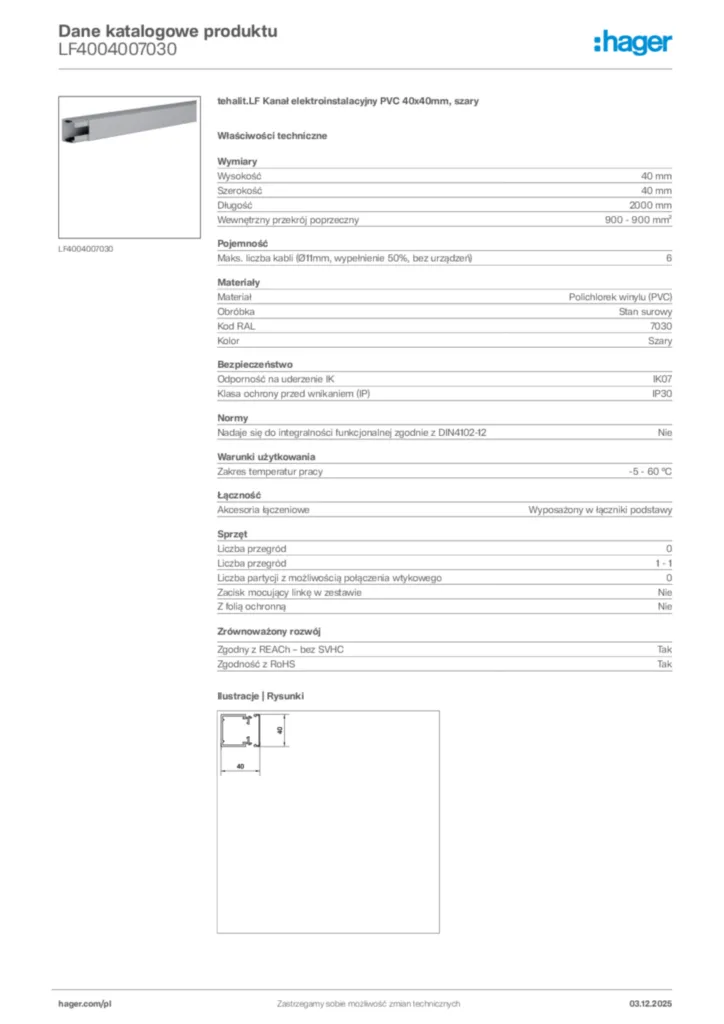 Zdjęcie Hager Dane katalogowe produktu LF4004007030 | Hager Polska