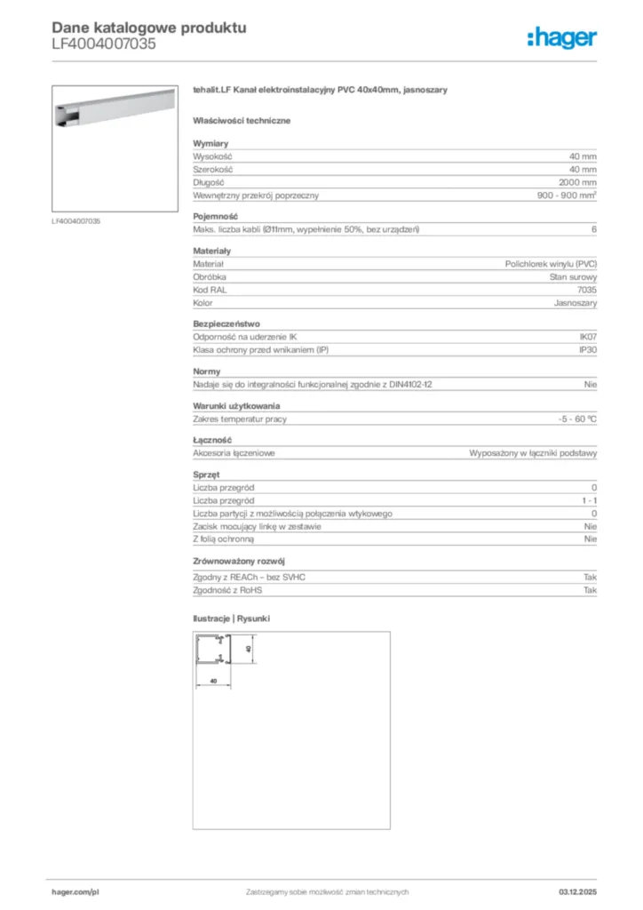 Zdjęcie Hager Karta katalogowa LF4004007035 | Hager Polska