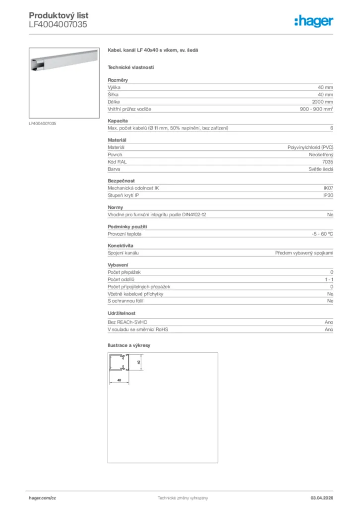Obrázek Hager Product data sheet LF4004007035 | Hager