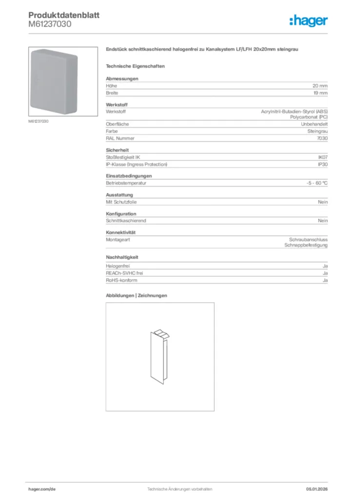 Bild Hager Produktdatenblatt M61237030 | Hager Deutschland