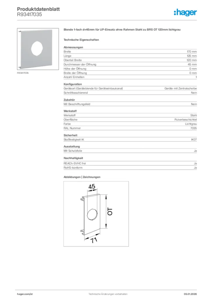 Bild Hager Produktdatenblatt R93417035 | Hager Deutschland