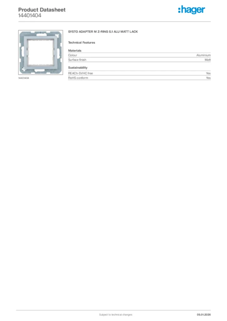 Image Hager Product data sheet 14401404  | Hager